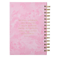 Large Hardcover Journal, Be Still and Know – Psalm 46:10, Pink & Red Daisy Inspirational Wire Bound Spiral Notebook w/192 Lined Pages, 6” x 8.25”