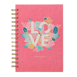 Large Hardcover Journal, Love – 1 Corinthians 13 Bible Verse, Pink Floral Inspirational