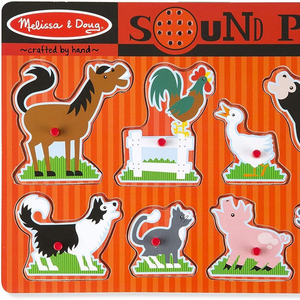 Melissa And Doug Farm Animals Wooden Peg Sound Puzzle 8pc
